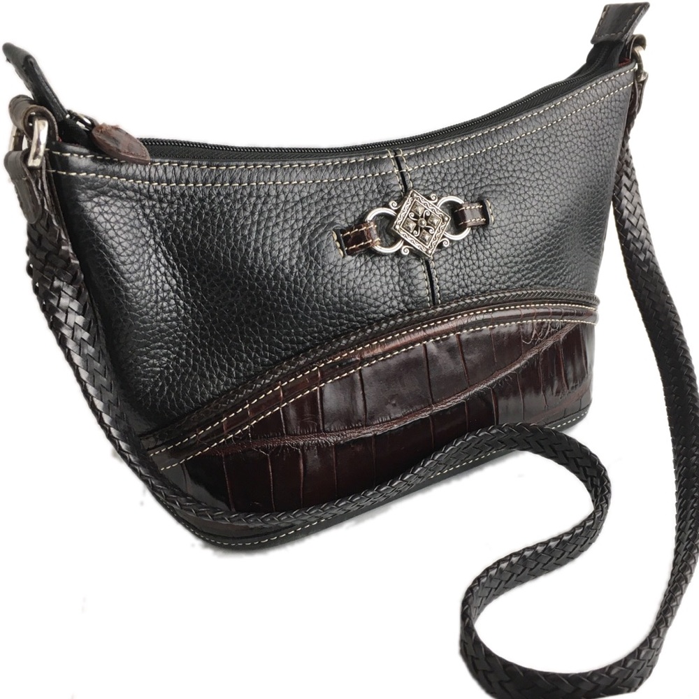 Brighton Black Pebble Leather Brown Croc Bag
